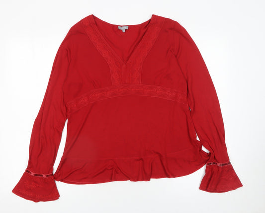 Marks and Spencer Per Una Red Long Sleeve V-Neck Bohemian Blouse Size 14