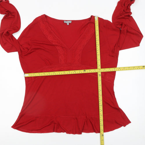 Marks and Spencer Per Una Red Long Sleeve V-Neck Bohemian Blouse Size 14