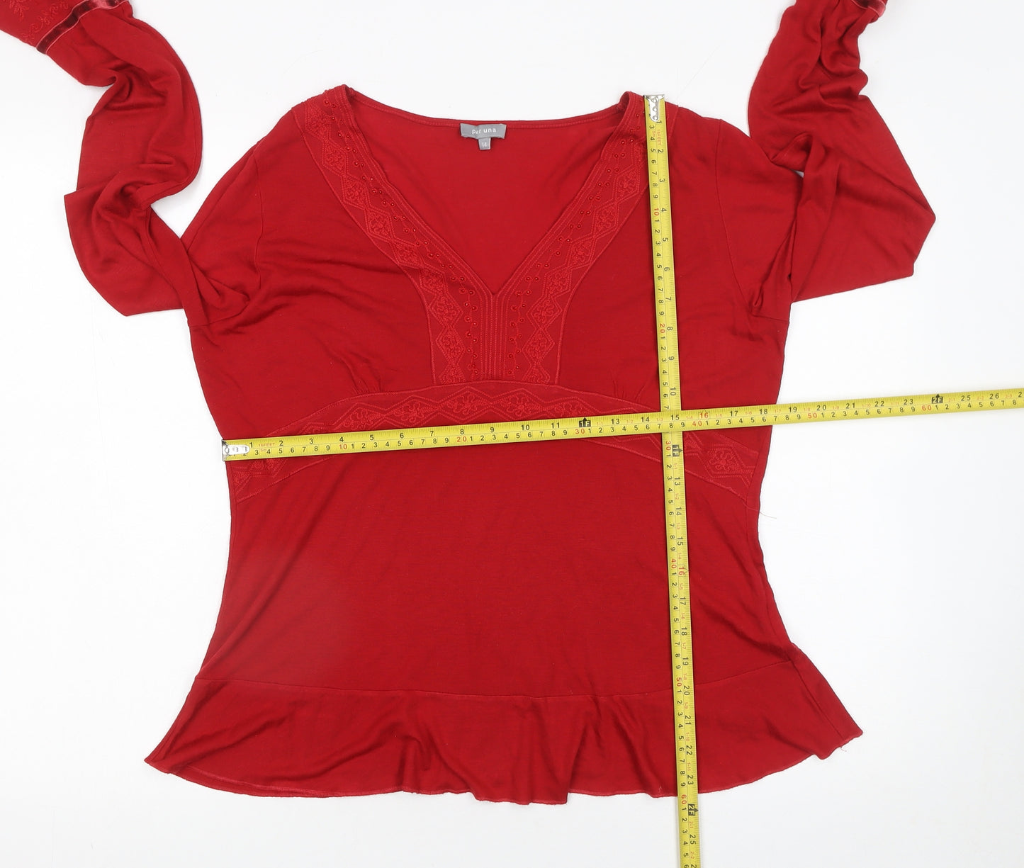 Marks and Spencer Per Una Red Long Sleeve V-Neck Bohemian Blouse Size 14