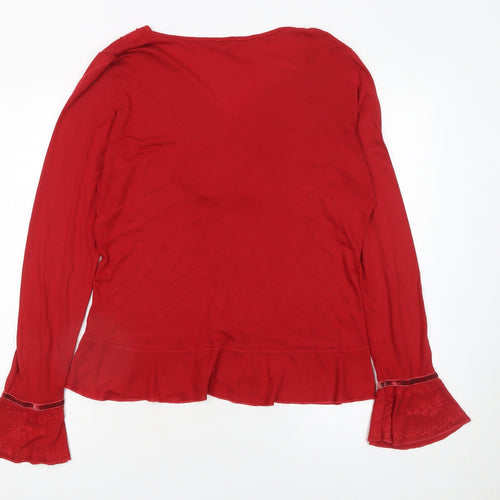 Marks and Spencer Per Una Red Long Sleeve V-Neck Bohemian Blouse Size 14