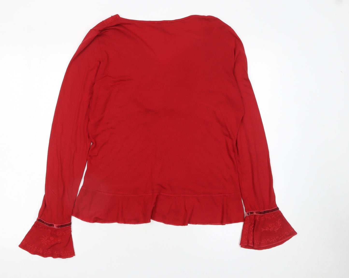 Marks and Spencer Per Una Red Long Sleeve V-Neck Bohemian Blouse Size 14