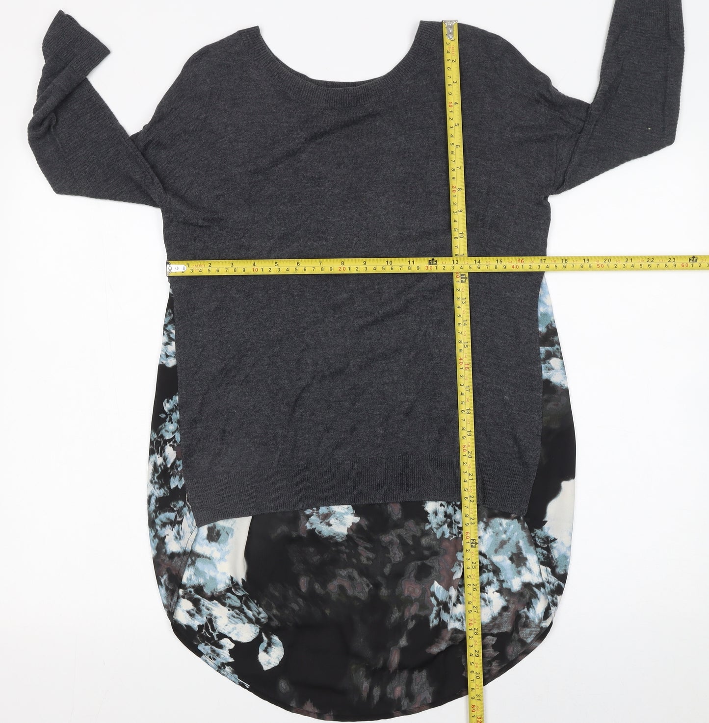 River Island Women Grey Floral Back Pullover Jumper Size 8