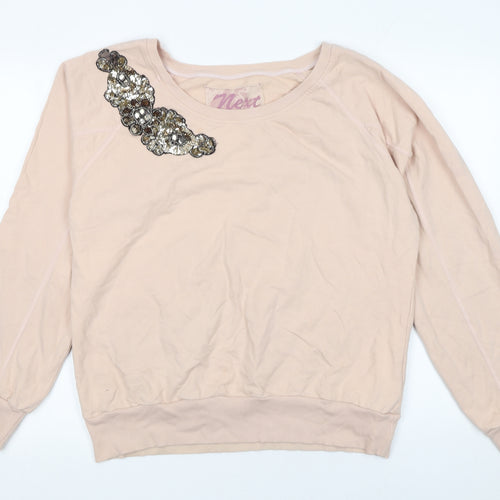 Next Womens Beige Sequin Embellished Cotton Sweatshirt Size 14