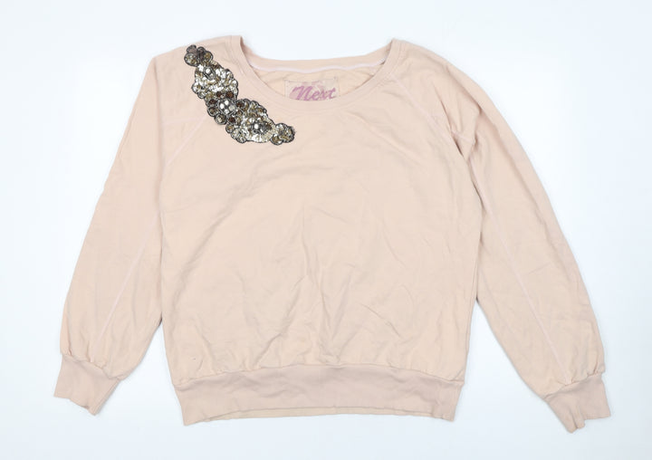 Next Womens Beige Sequin Embellished Cotton Sweatshirt Size 14