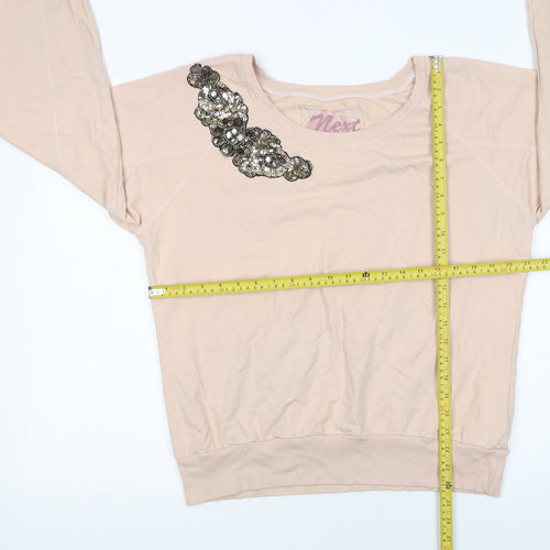 Next Womens Beige Sequin Embellished Cotton Sweatshirt Size 14