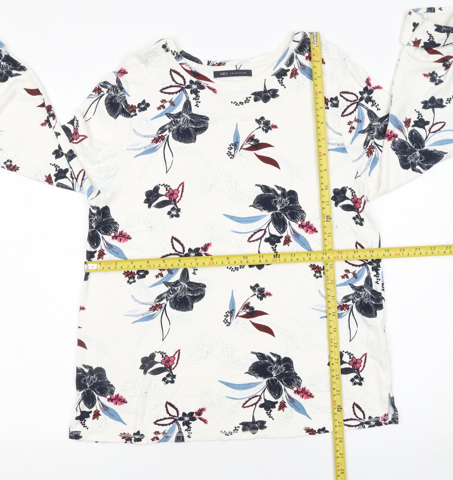 Marks and Spencer Women's Multicoloured Floral Long Sleeve Jersey T-Shirt Size 14