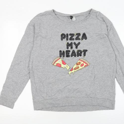 H&M Women Grey Pizza My Heart Pullover Sweatshirt L