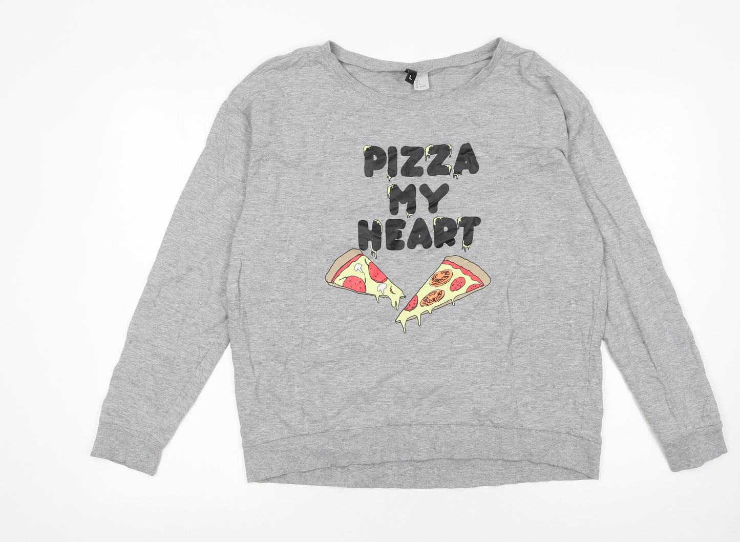 H&M Women Grey Pizza My Heart Pullover Sweatshirt L