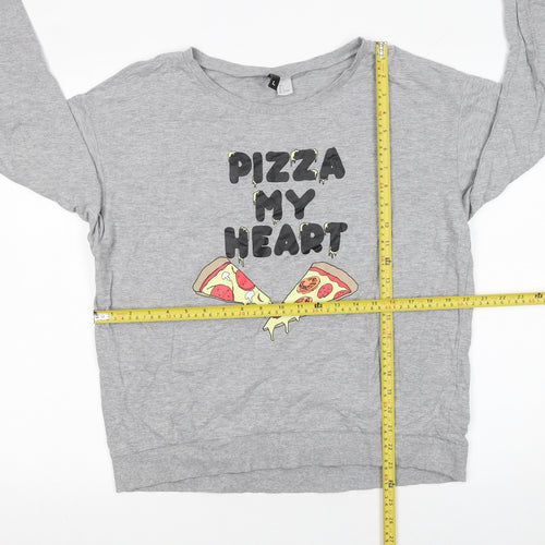 H&M Women Grey Pizza My Heart Pullover Sweatshirt L