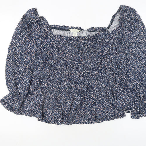 H&M Women’s Blue Floral Long Sleeve Peasant Blouse Size 18