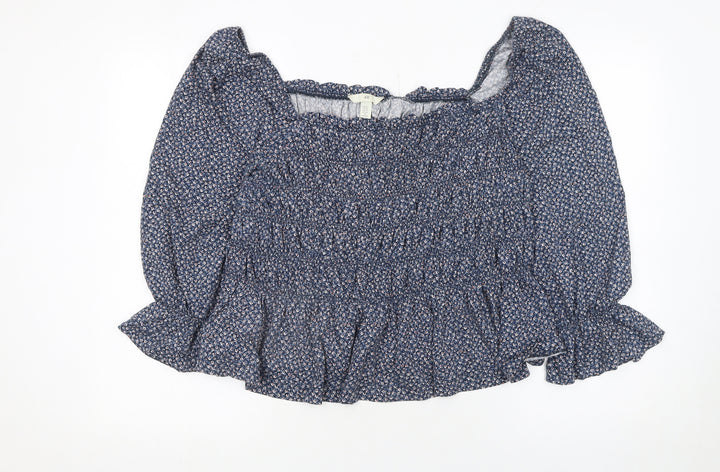 H&M Women’s Blue Floral Long Sleeve Peasant Blouse Size 18