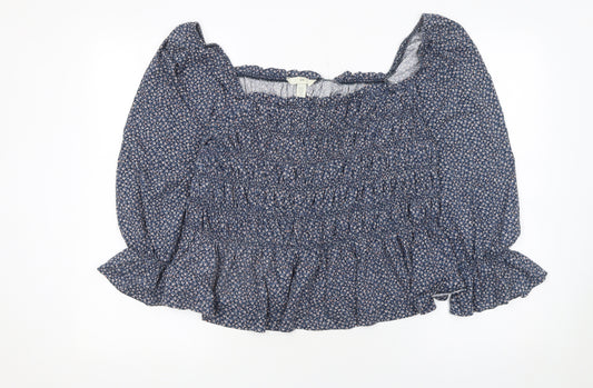 H&M Women’s Blue Floral Long Sleeve Peasant Blouse Size 18