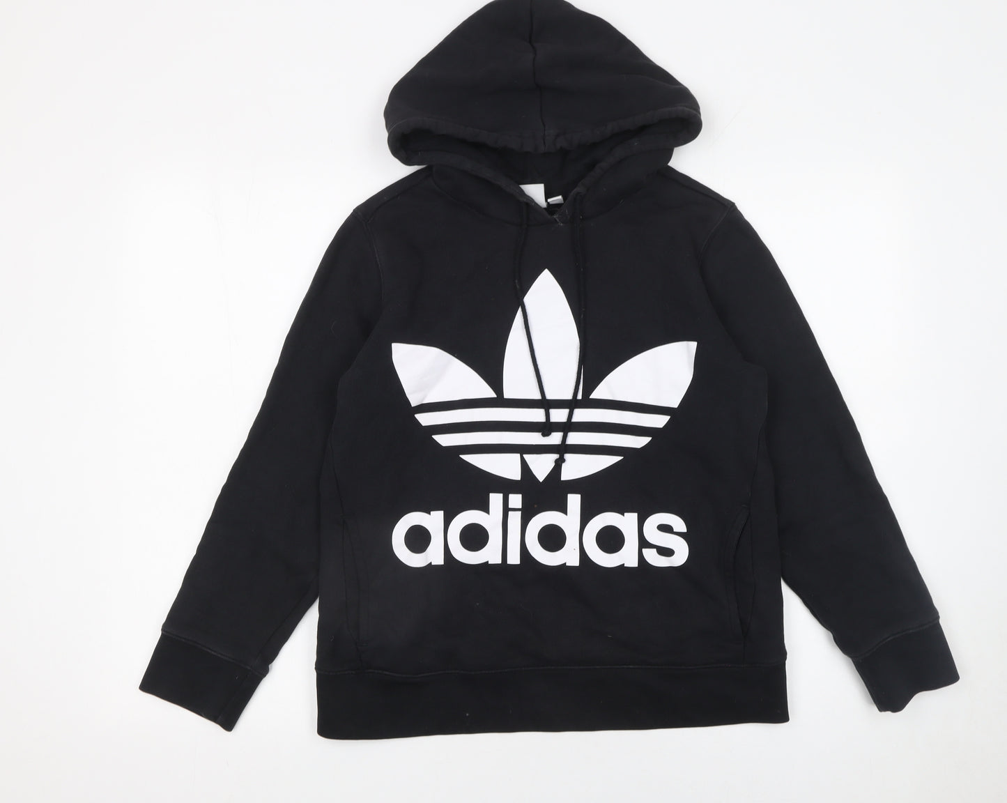 Adidas Womens Black Pullover Hoodie UK 8 Cotton Logo Hooded Sweatshirt