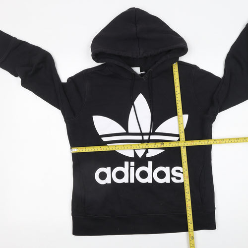Adidas Womens Black Pullover Hoodie UK 8 Cotton Logo Hooded Sweatshirt