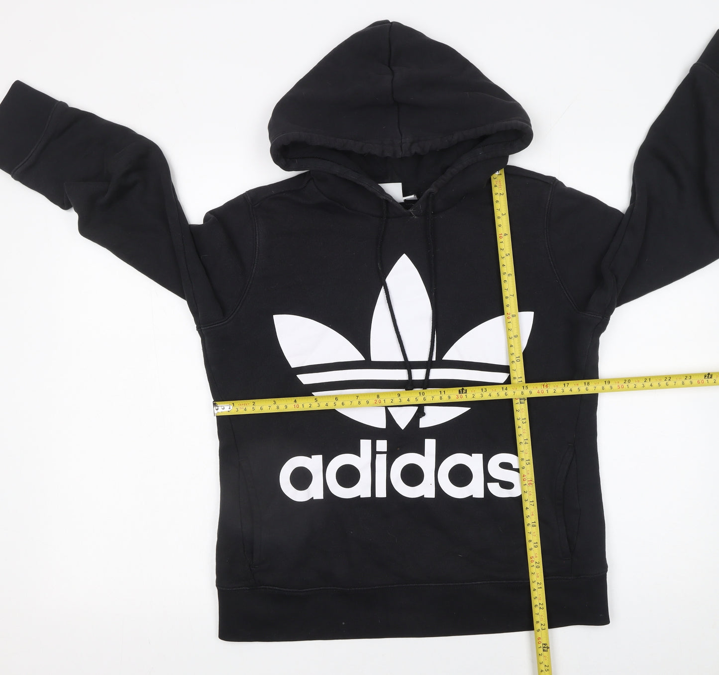 Adidas Womens Black Pullover Hoodie UK 8 Cotton Logo Hooded Sweatshirt