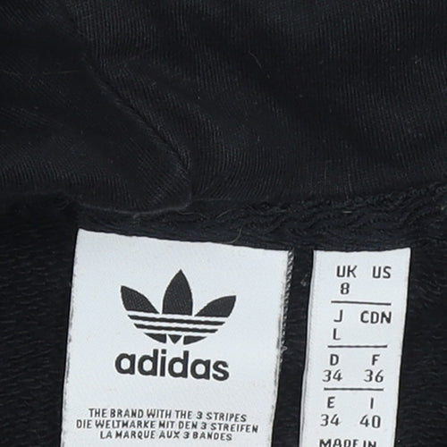 Adidas Womens Black Pullover Hoodie UK 8 Cotton Logo Hooded Sweatshirt