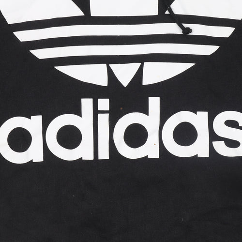 Adidas Womens Black Pullover Hoodie UK 8 Cotton Logo Hooded Sweatshirt