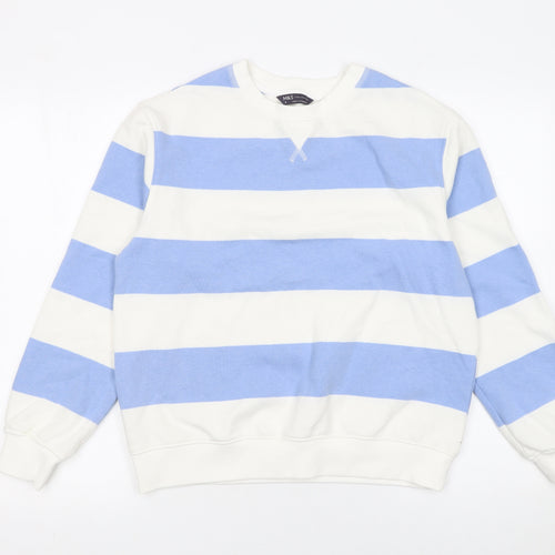 Marks and Spencer Women Blue White Striped Cotton Pullover Sweatshirt Size 8