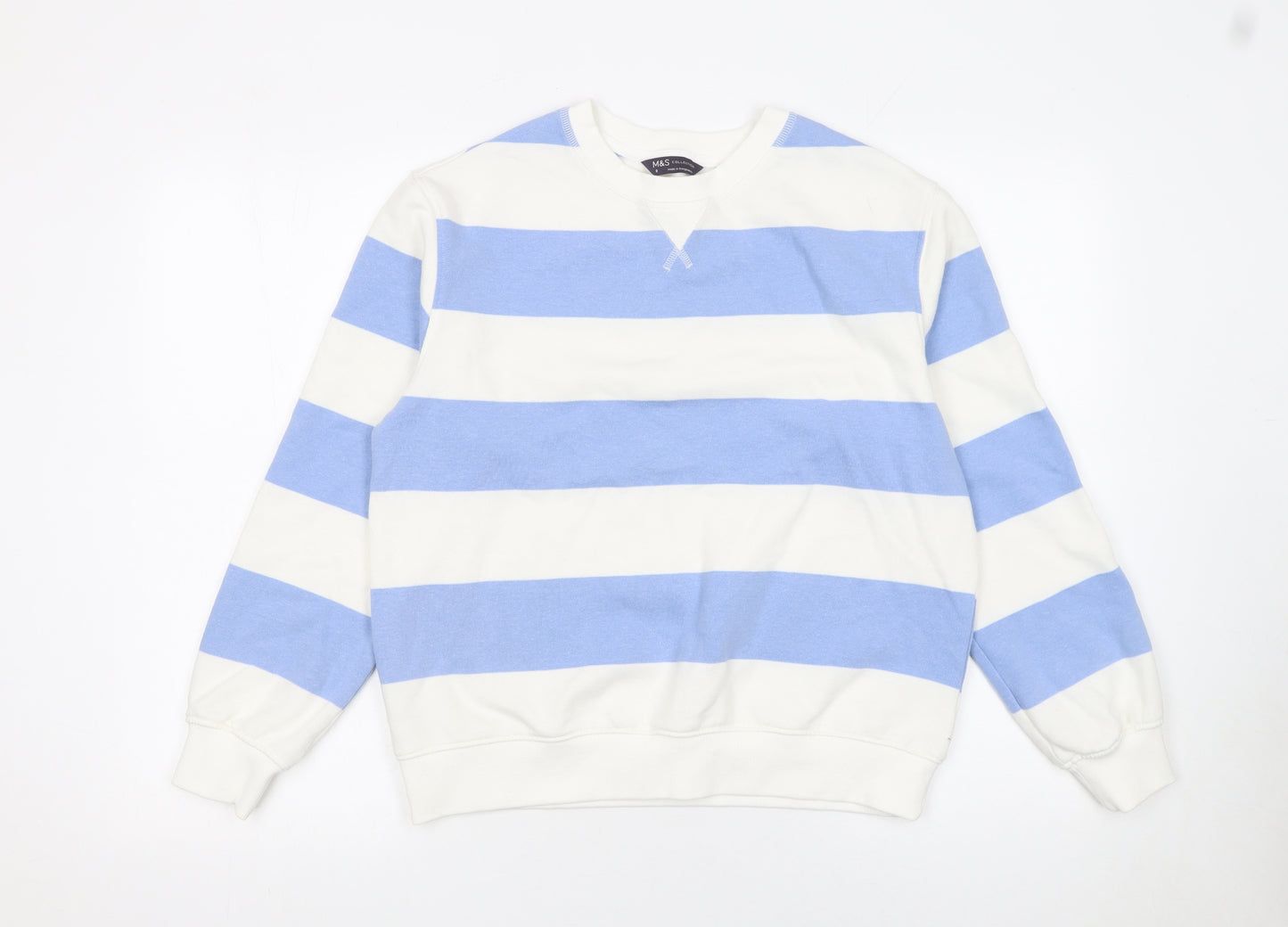 Marks and Spencer Women Blue White Striped Cotton Pullover Sweatshirt Size 8