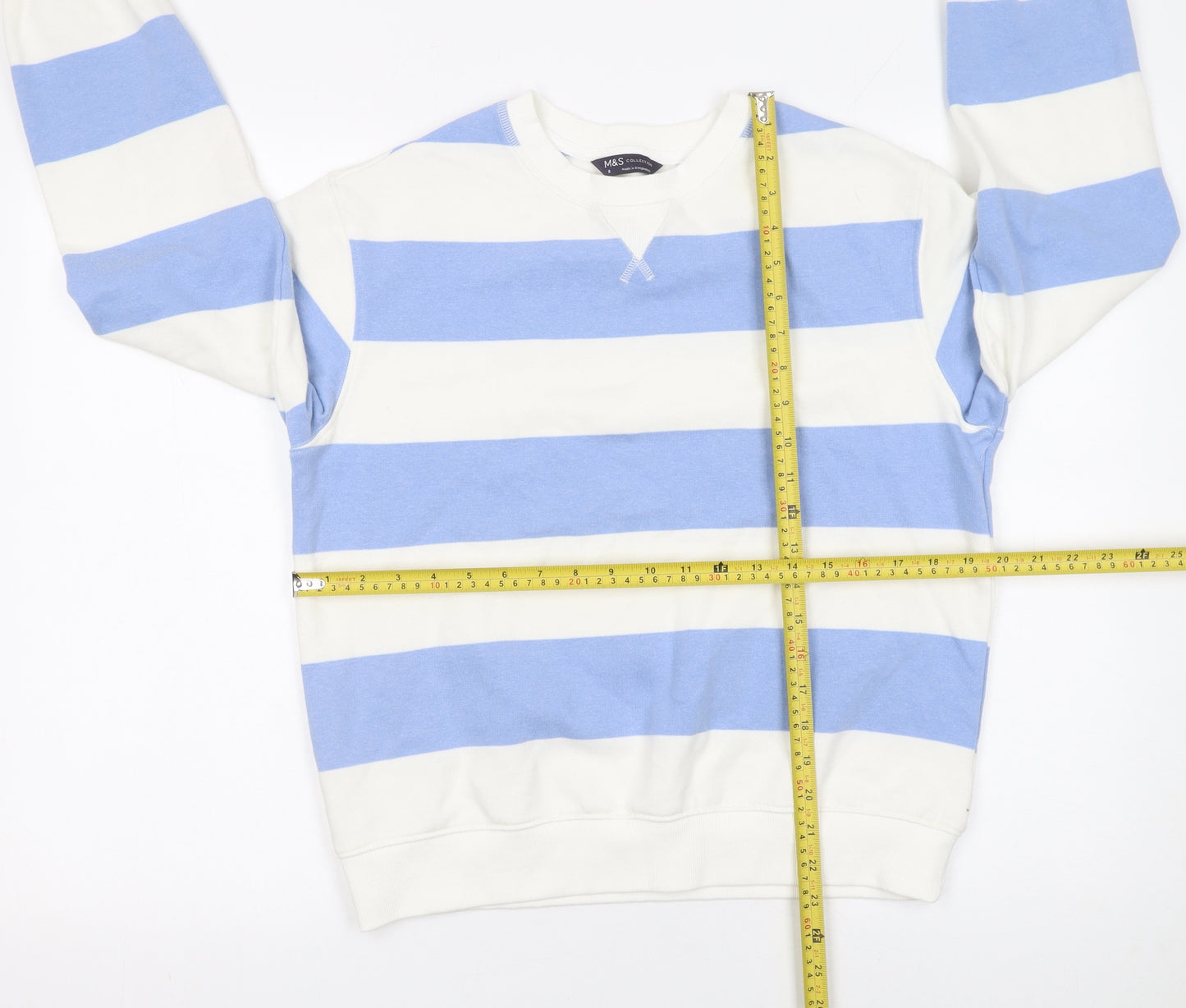 Marks and Spencer Women Blue White Striped Cotton Pullover Sweatshirt Size 8