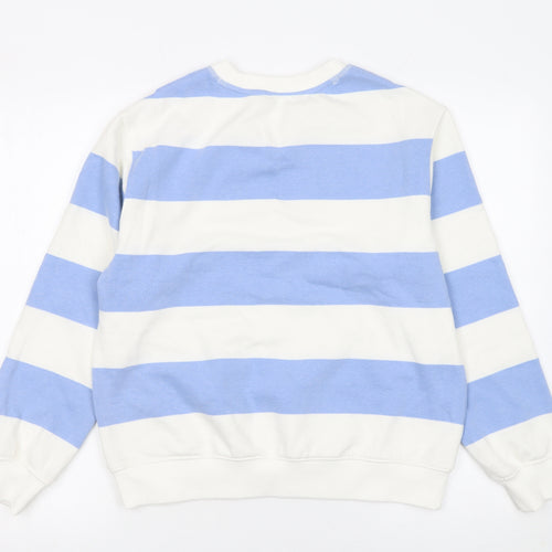 Marks and Spencer Women Blue White Striped Cotton Pullover Sweatshirt Size 8