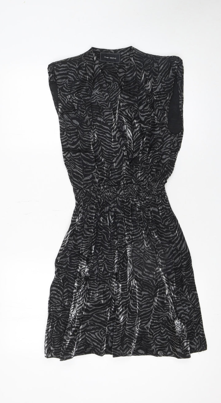 River Island Women’s Black Animal Print Sleeveless Shift Dress Size 8