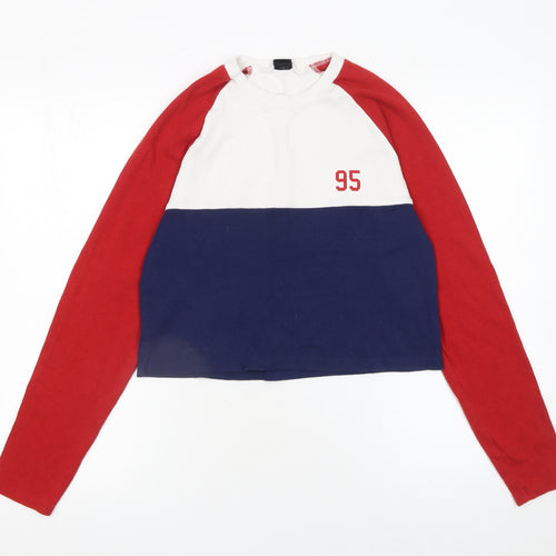 Urban Outfitters Womens Red White Blue Cropped Long Sleeve Colourblock T-Shirt Size S