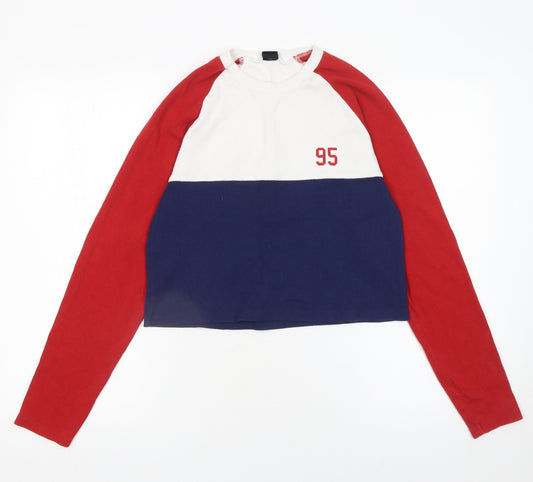 Urban Outfitters Womens Red White Blue Cropped Long Sleeve Colourblock T-Shirt Size S