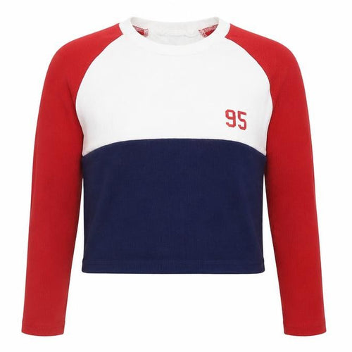 Urban Outfitters Womens Red White Blue Cropped Long Sleeve Colourblock T-Shirt Size S