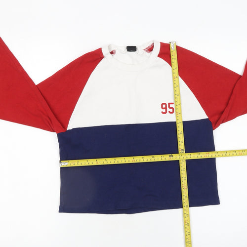 Urban Outfitters Womens Red White Blue Cropped Long Sleeve Colourblock T-Shirt Size S