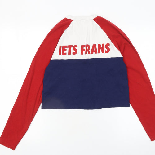 Urban Outfitters Womens Red White Blue Cropped Long Sleeve Colourblock T-Shirt Size S