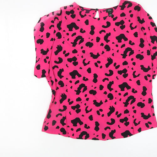 River Island Women's Pink Animal Print Blouse Size 8 Viscose Top