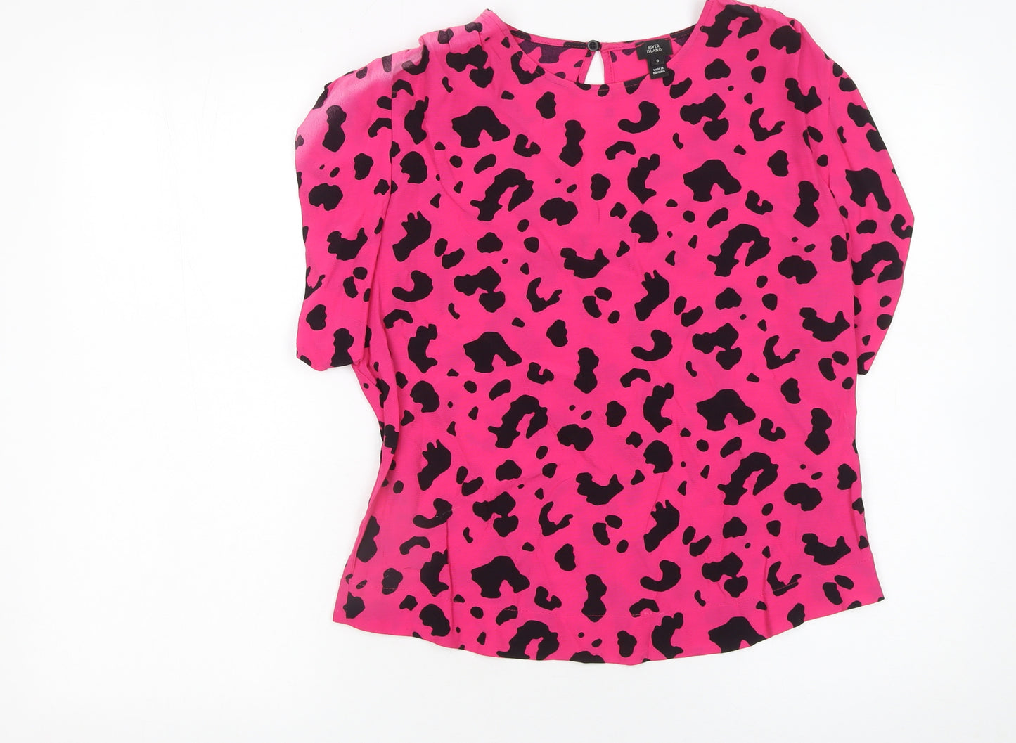 River Island Women's Pink Animal Print Blouse Size 8 Viscose Top