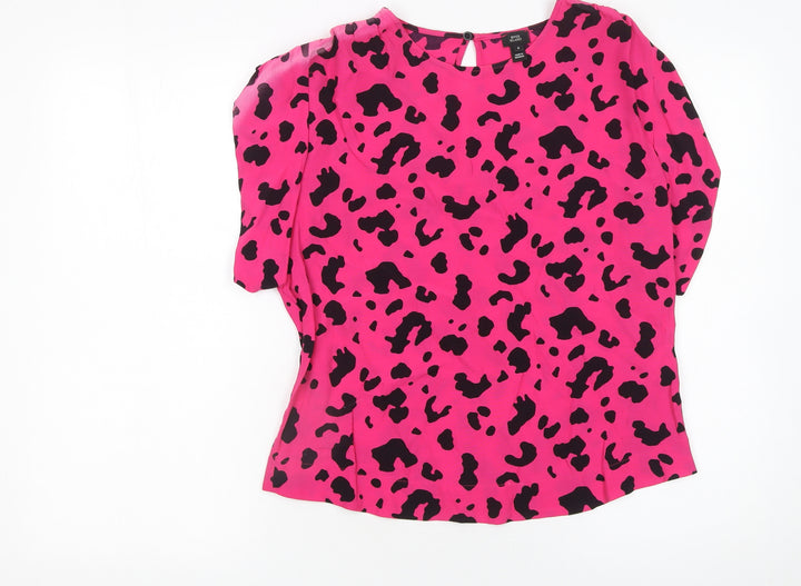 River Island Women's Pink Animal Print Blouse Size 8 Viscose Top