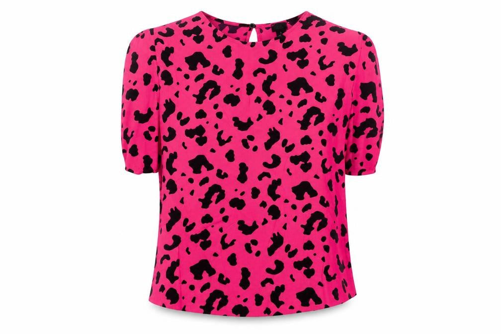 River Island Women's Pink Animal Print Blouse Size 8 Viscose Top