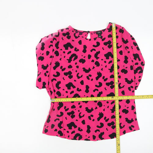 River Island Women's Pink Animal Print Blouse Size 8 Viscose Top