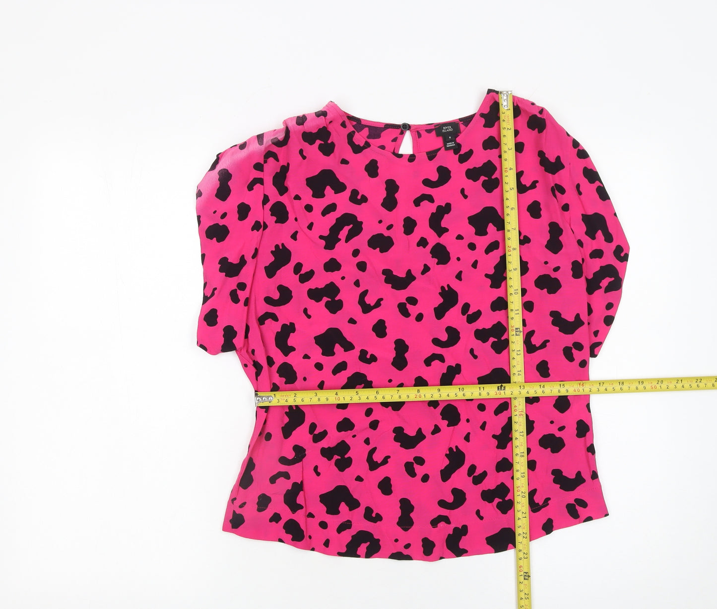 River Island Women's Pink Animal Print Blouse Size 8 Viscose Top