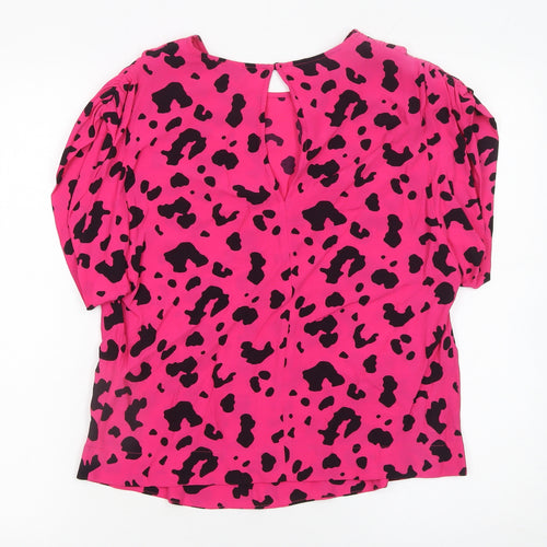 River Island Women's Pink Animal Print Blouse Size 8 Viscose Top