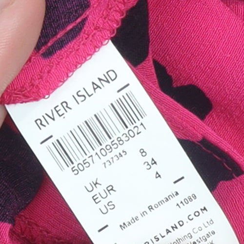 River Island Women's Pink Animal Print Blouse Size 8 Viscose Top