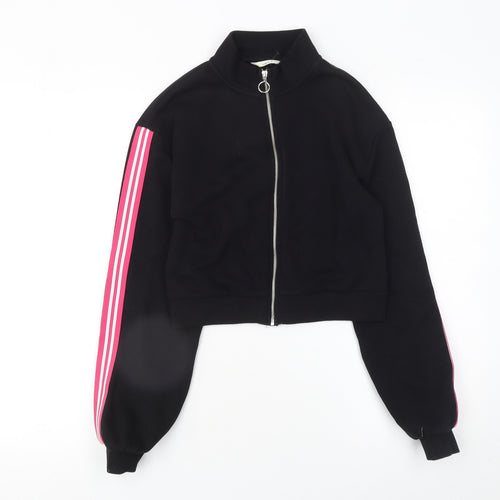 Matalan Girls Black Full Zip Hoodie 14 Years Pink Stripe Trim