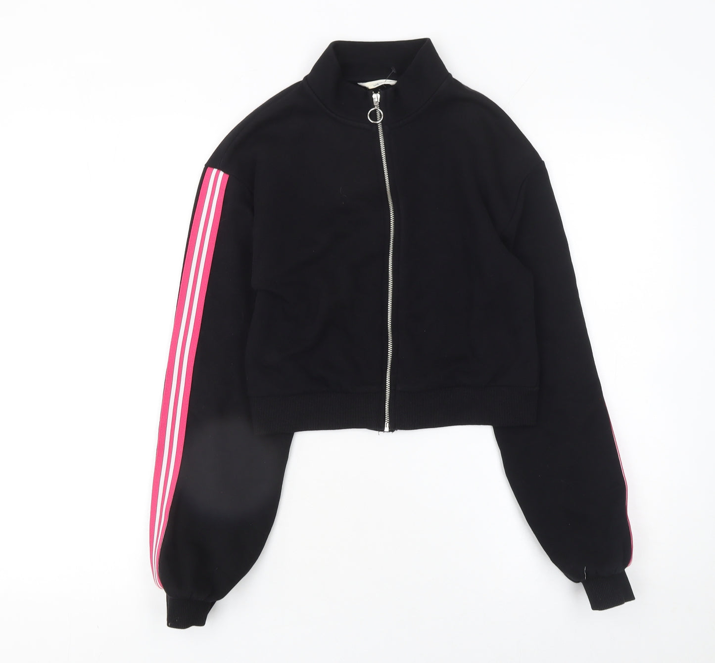 Matalan Girls Black Full Zip Hoodie 14 Years Pink Stripe Trim