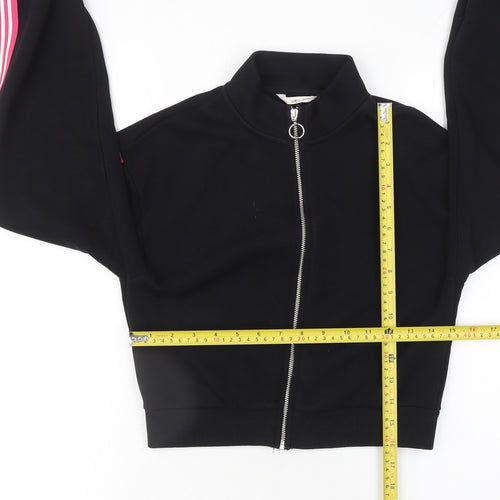 Matalan Girls Black Full Zip Hoodie 14 Years Pink Stripe Trim