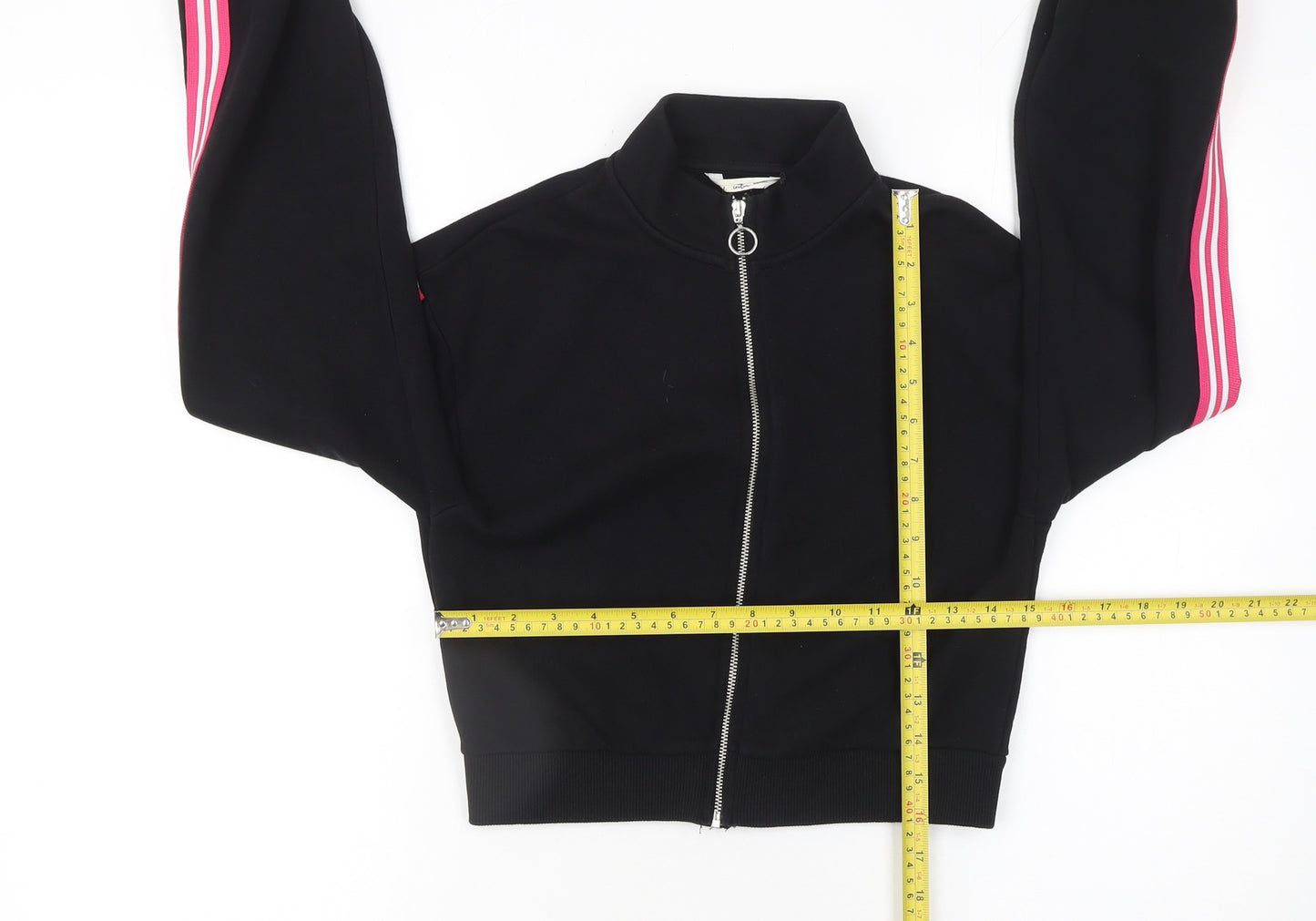 Matalan Girls Black Full Zip Hoodie 14 Years Pink Stripe Trim