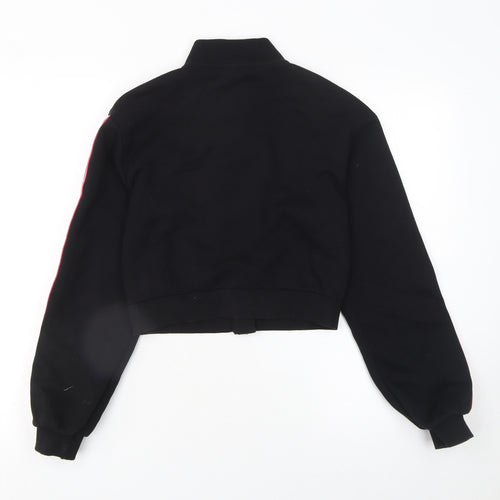 Matalan Girls Black Full Zip Hoodie 14 Years Pink Stripe Trim