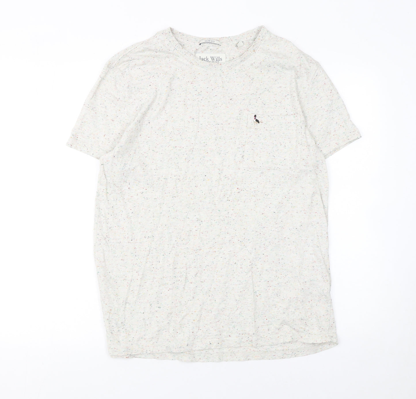 Jack Wills Men's Beige Speckled Slim Fit Crew Neck T-Shirt L