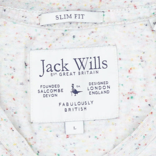 Jack Wills Men's Beige Speckled Slim Fit Crew Neck T-Shirt L