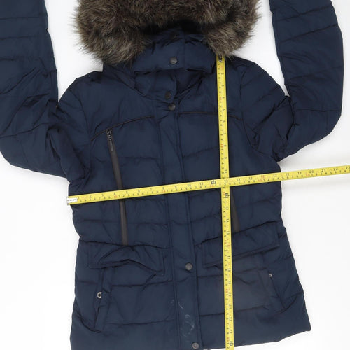 Superdry Women's Blue Faux Fur Hooded Puffer Jacket Size 10