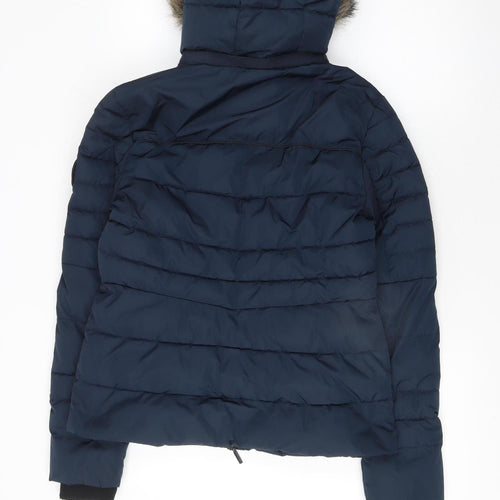 Superdry Women's Blue Faux Fur Hooded Puffer Jacket Size 10