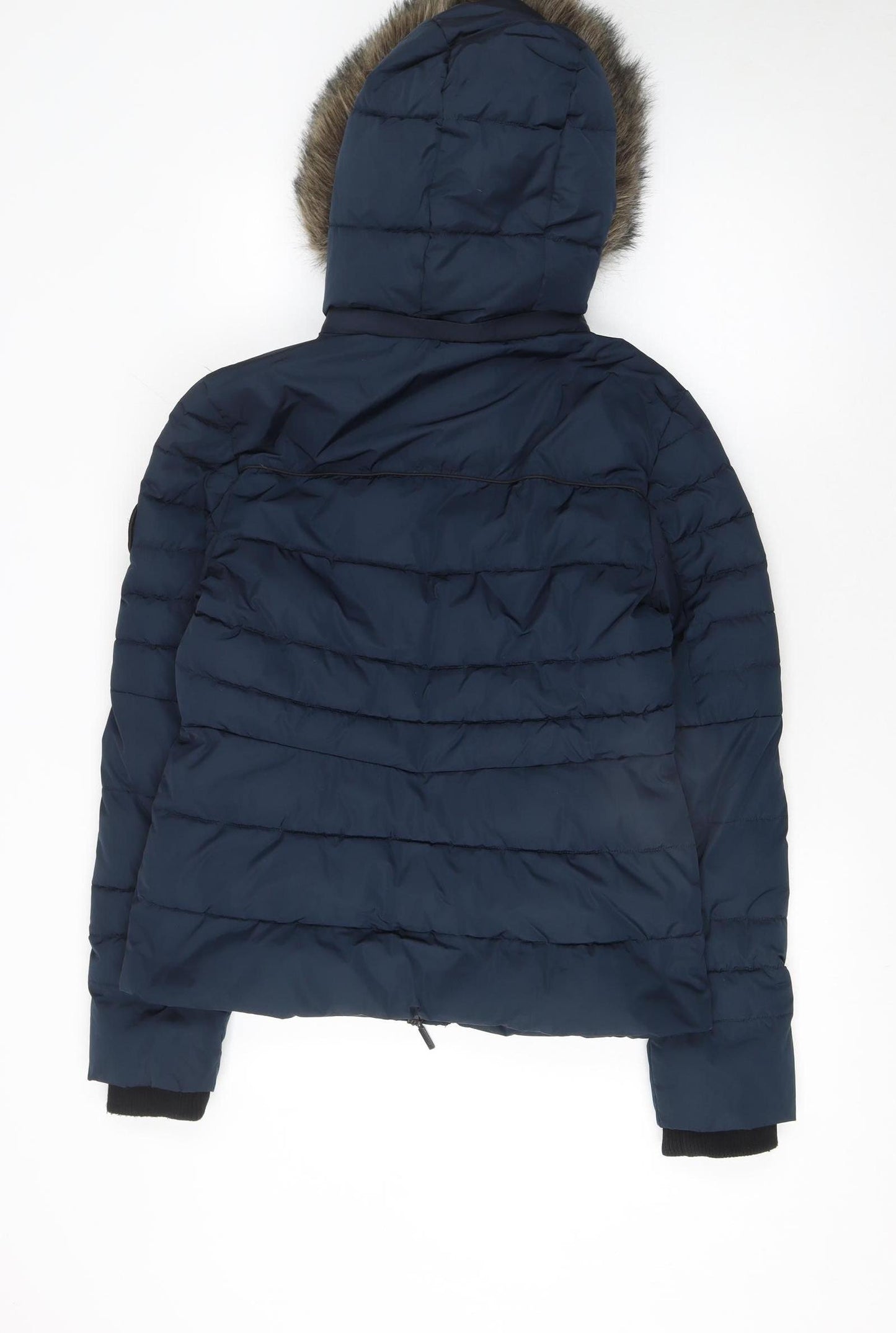 Superdry Women's Blue Faux Fur Hooded Puffer Jacket Size 10