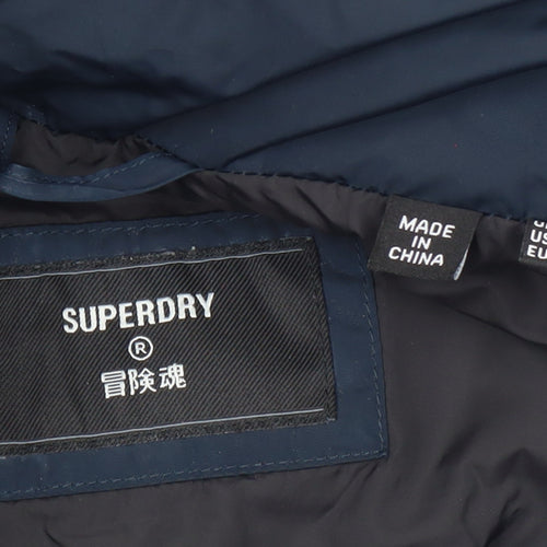 Superdry Women's Blue Faux Fur Hooded Puffer Jacket Size 10